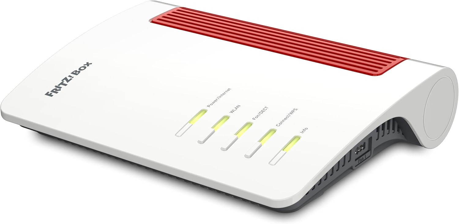 FRITZ Box 4690 International Wi Fi 7 Router - Bis 6960 Mbit pro Sekunde für DSL oder Glasfaser - Ein 10 Gigabit WAN oder LAN und drei 2,5 Gigabit LAN - DECT Zigbee Mesh in Weiß Rot-Nestmyio