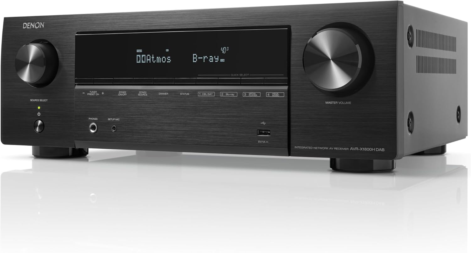 Denon AVR X1800HDAB AV Receiver - 7 2 Kanal Heimkino mit Dolby Atmos und DTS X - 8K HDMI Bluetooth WLAN AirPlay 2 und HEOS Multiroom - Sechs HDMI Eingänge Alexa kompatibel-Nestmyio