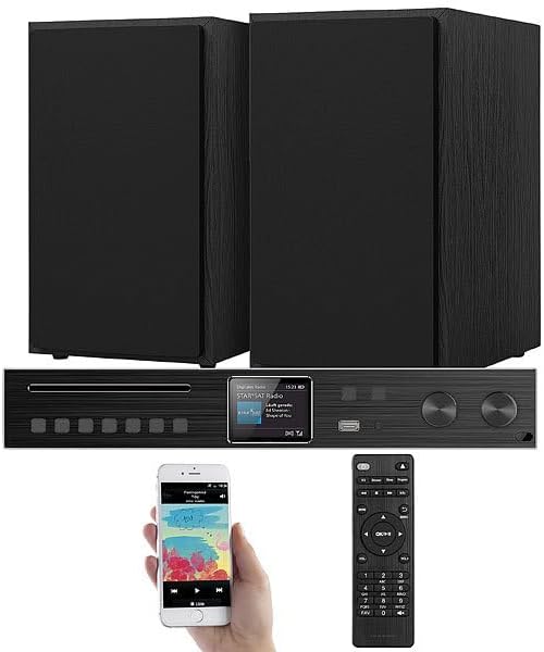 VR Radio WLAN HiFi Receiver - 240 W Stereo Verstärker mit Internetradio - DAB UKW Bluetooth USB und RCA Anschlüsse - Schwarz mit integriertem Lautsprecher-Nestmyio