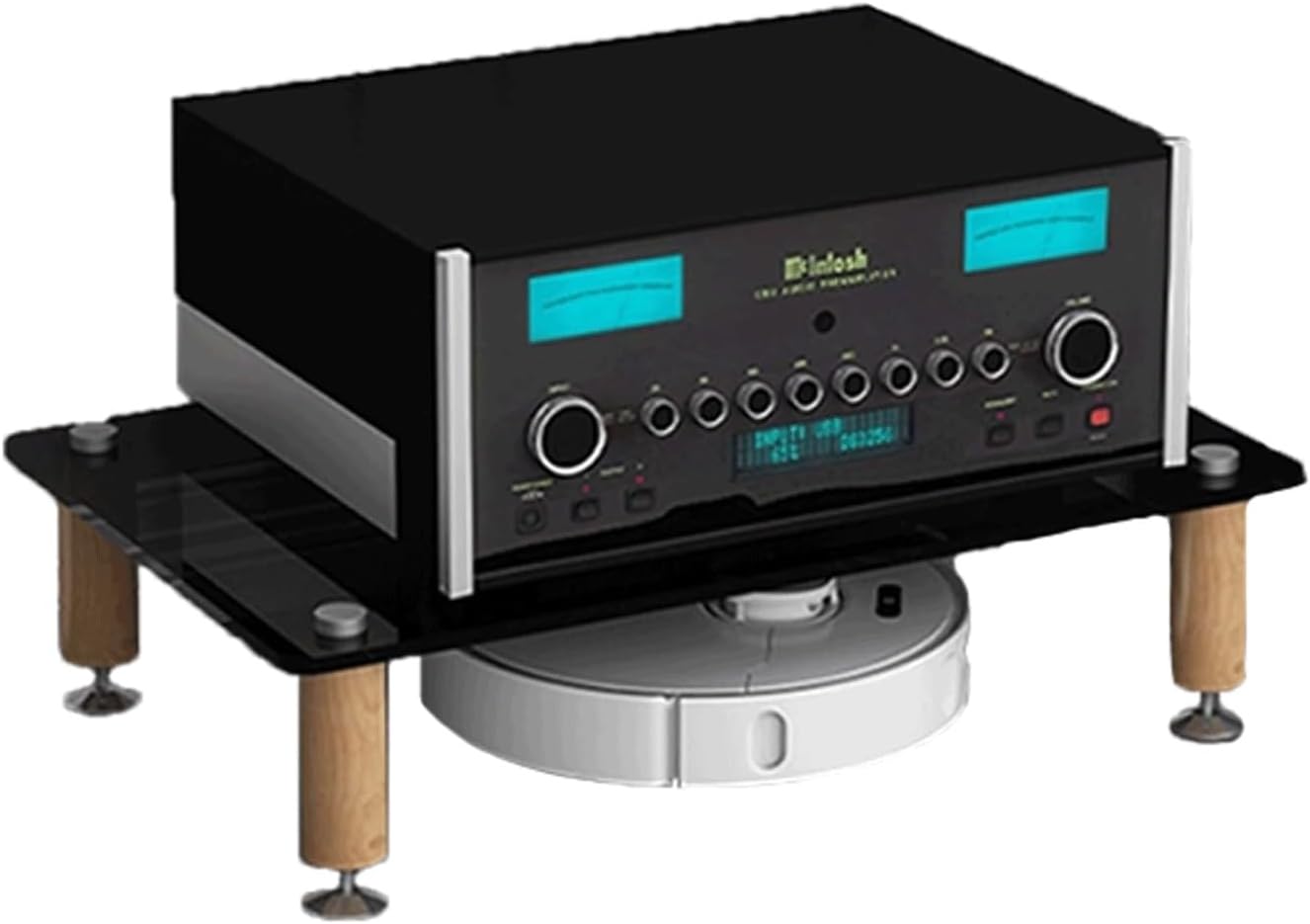 Audio Rack aus Buchenholz - Regale aus gehärtetem Glas mit Fußpads - 60 x 48 x 45 cm Stereo Ständer mit bis zu 4 Ebenen - Für Heimkino und Musikraum-Nestmyio