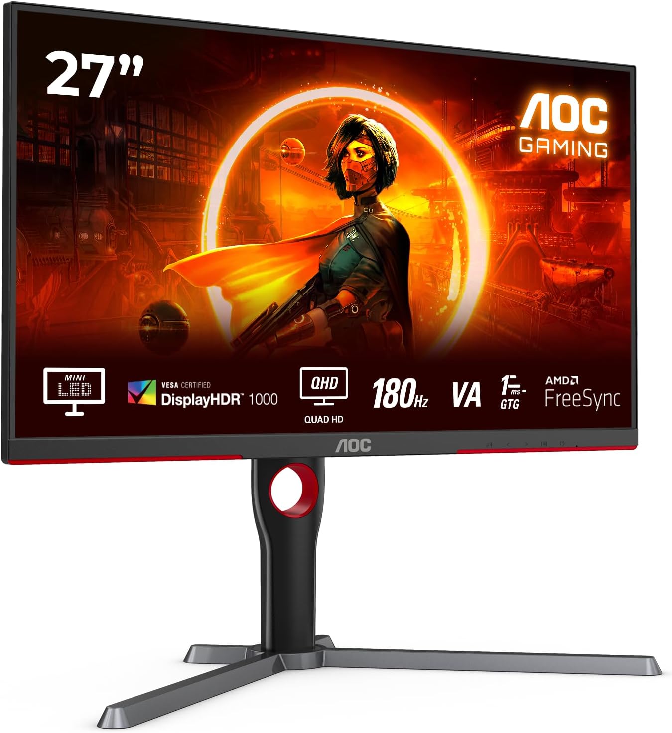 AOC Gaming Q27G3XMN Monitor - 27 Zoll QHD mit 2560 x 1440 und HDR1000 - 180 Hz 1 ms und FreeSync Premium Pro - Höhenverstellbar mit HDMI und DisplayPort-Nestmyio