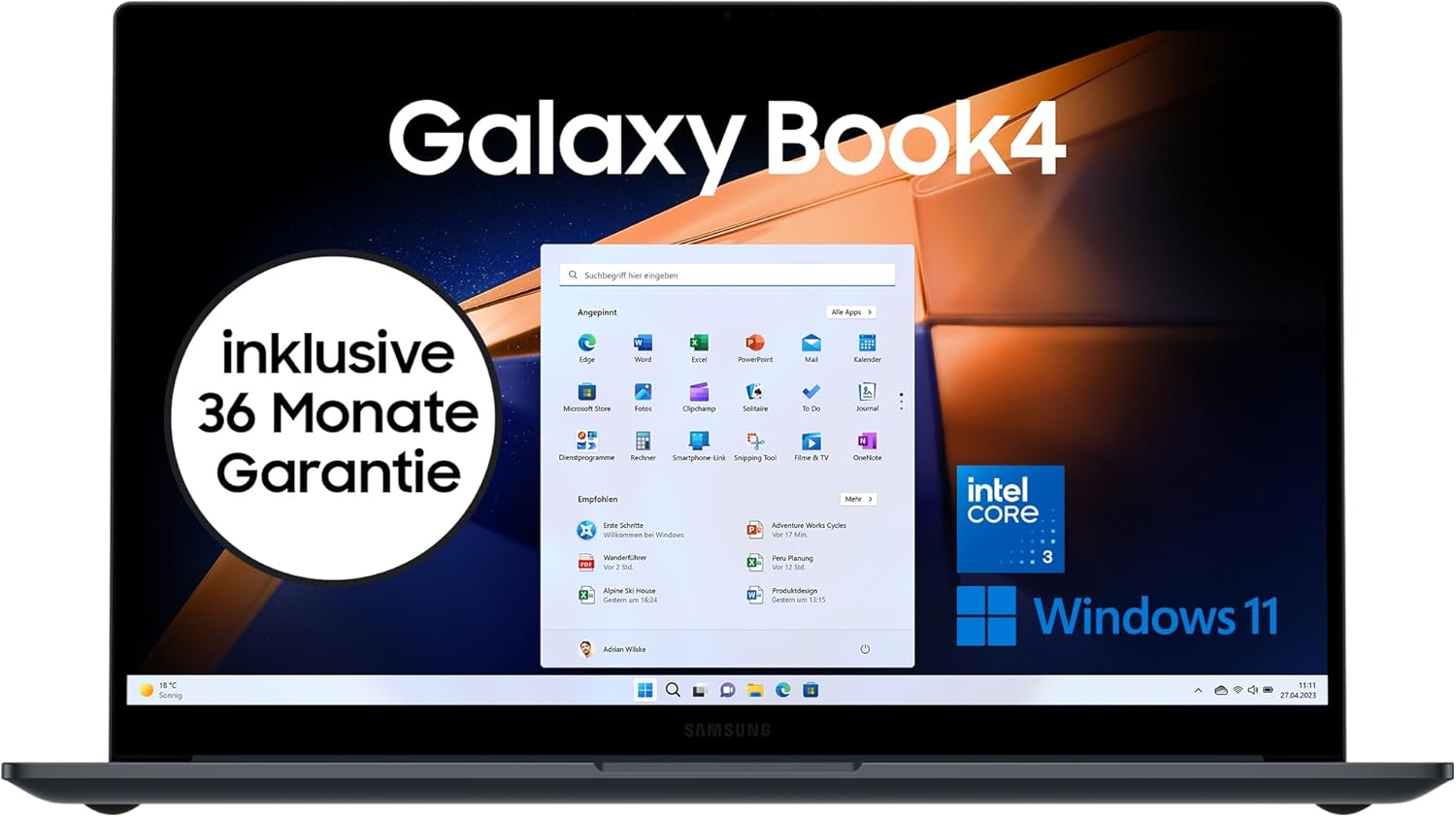 Samsung Galaxy Book4 15,6 Zoll Notebook - Intel Core i3 bis 4,5 GHz - 8 GB RAM und 256 GB Speicher - Windows 11 Home Grau mit 3 Jahren Herstellergarantie-Nestmyio