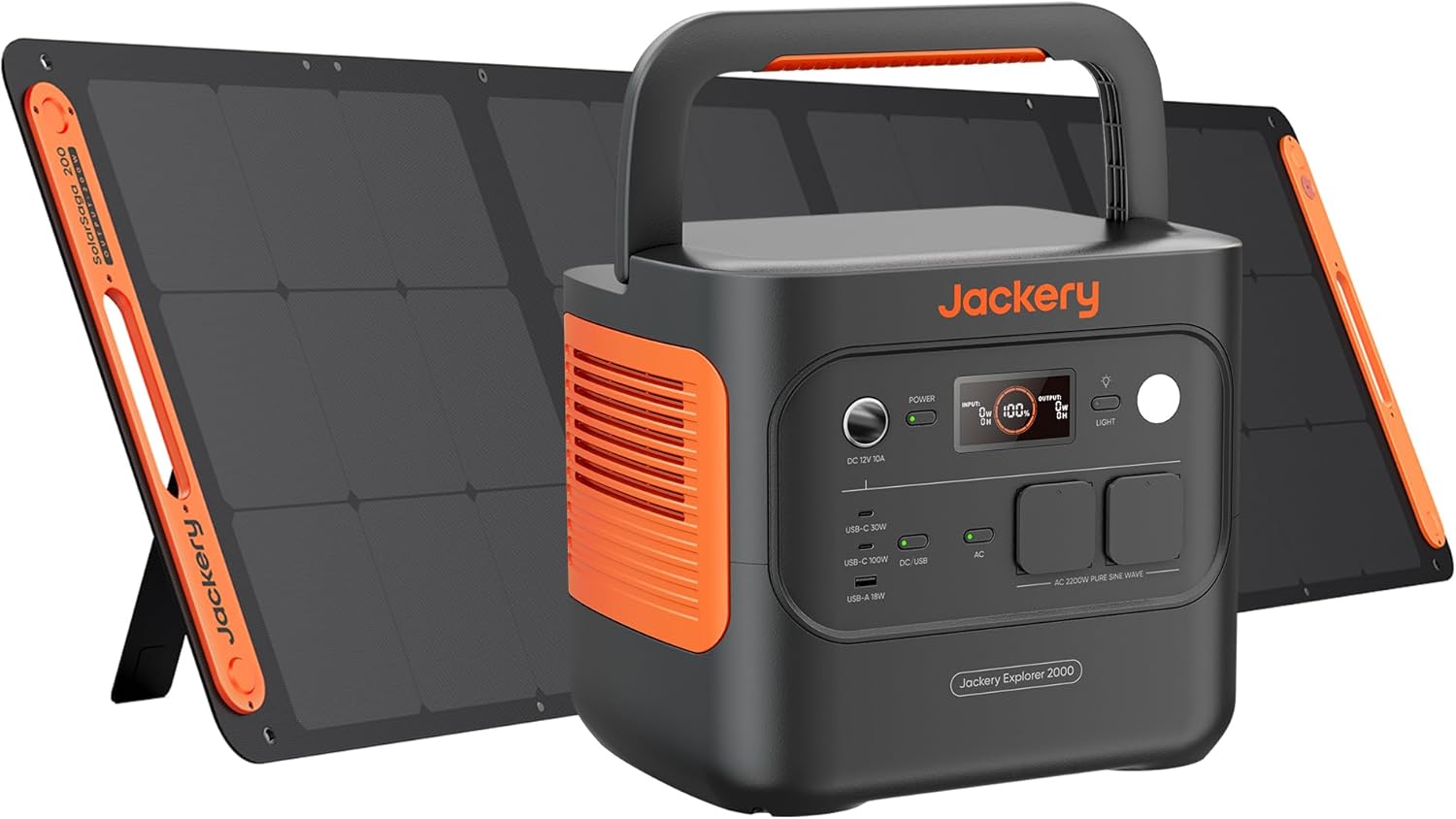 Jackery 2000 v2 Solargenerator - 2042 Wh LiFePO4 Powerstation mit 2200 W Ausgang - 200 W Solarpanel und Schnellladung - Orange für Camping Wohnmobil Off Grid-Nestmyio