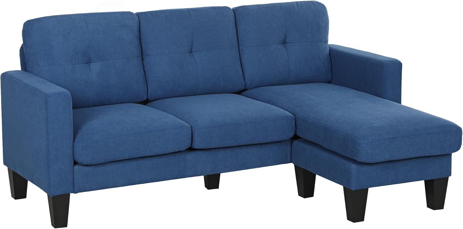 HOMCOM Ecksofa 3 Sitzer - Umkehrbare Meridian Couch mit gepolsterter Rückenlehne - 186 x 130 x 84 cm bis 180 kg - Blau für Wohnzimmer und Wohnung-Nestmyio