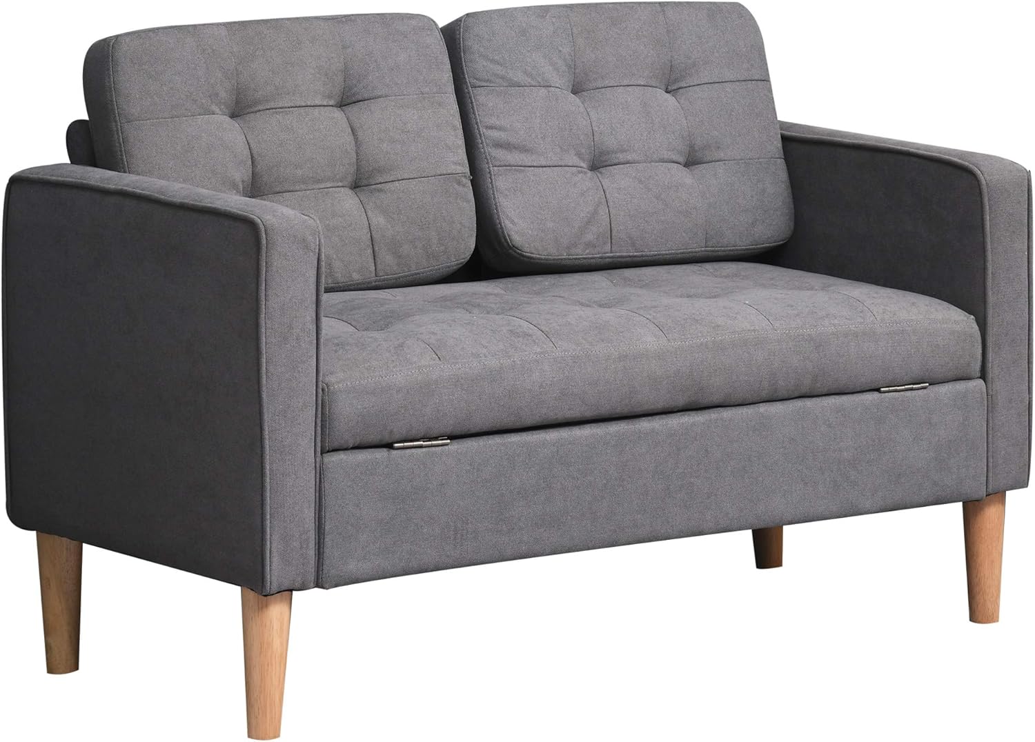 HOMCOM Sofa mit Stauraum - Gepolsterte 2 Sitzer Couch in Samtoptik - Holzbeine 117 x 62 x 78 cm bis 100 kg - Grau für Wohnzimmer und Schlafzimmer-Nestmyio