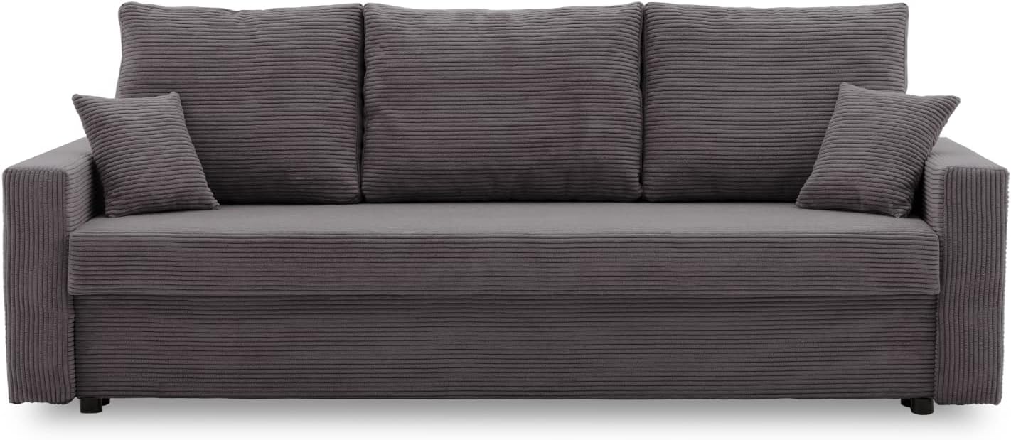 Aikido I Schlafsofa - 3 Sitzer mit Bettkasten und Cordbezug Poso 022 - 223 x 90 x 75 cm mit Schlaffunktion - Modern für Wohnzimmer und Gästezimmer-Nestmyio