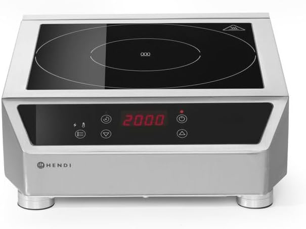 HENDI 3500 D Induktionskocher - Einzelkochfeld mit 3500 Watt und 230 Volt - Für Pfannenböden von 120 bis 280 mm - Edelstahl mit höhenverstellbaren Füßen-Nestmyio
