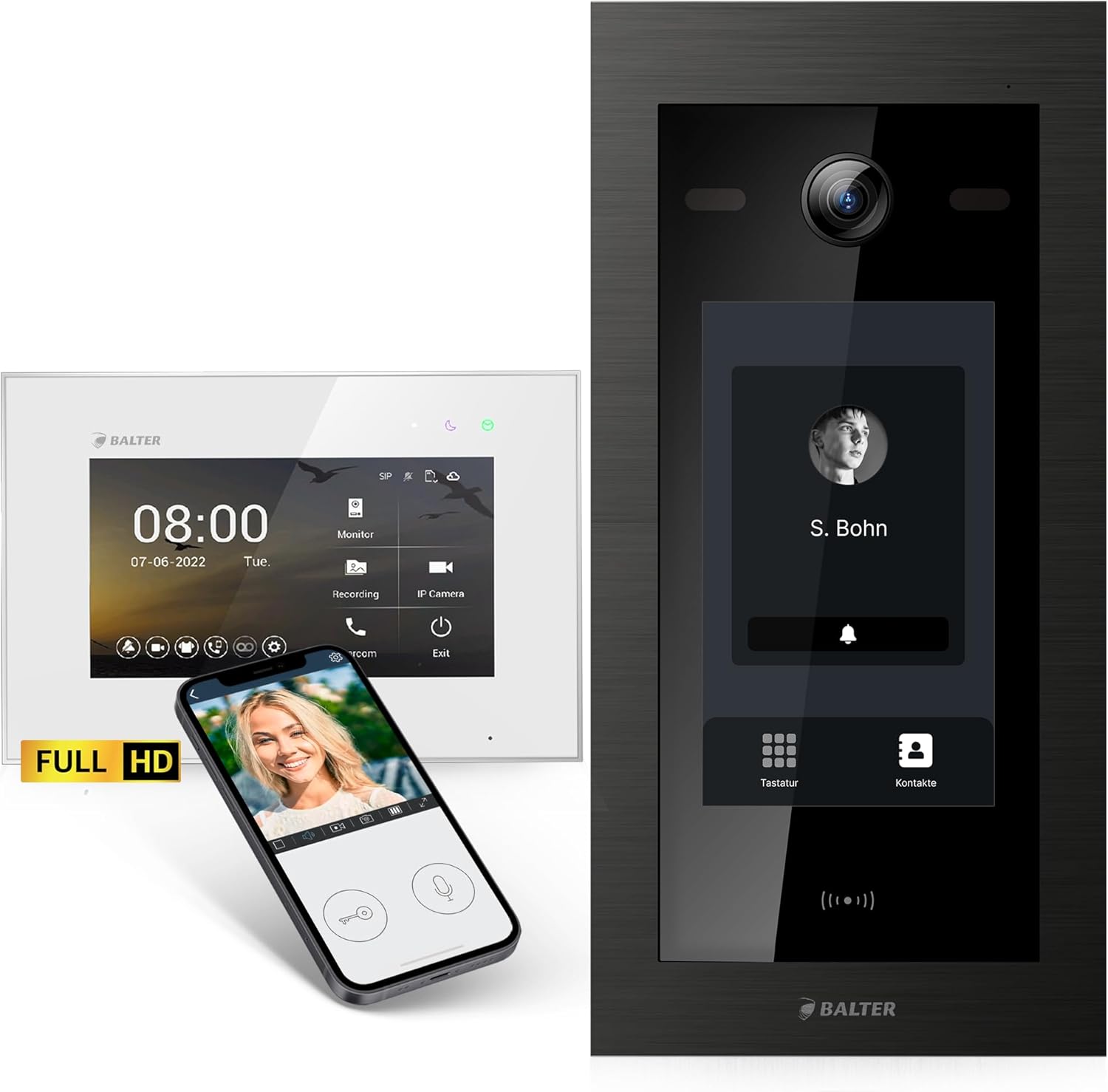 Balter EVO HD Video Türsprechanlage - Für Einfamilienhaus mit 7 Zoll Monitor - Full HD Kamera 175 Grad Weitwinkel und RFID - Touchscreen Türstation mit App und 2 Draht Bus-Nestmyio