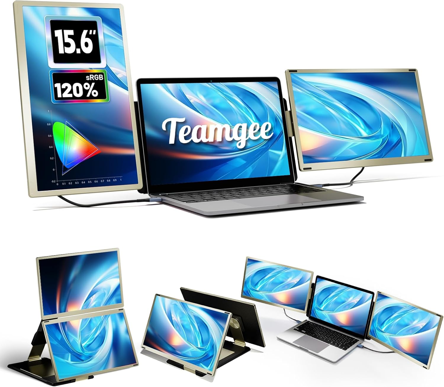 Teamgee Laptop Bildschirm Extender - 15,6 Zoll FHD mit 1920 x 1080 und 120 Prozent sRGB - Triple Monitor Erweiterung mit 60 Hz - USB C USB HDMI für Mac Windows Chrome Android-Nestmyio
