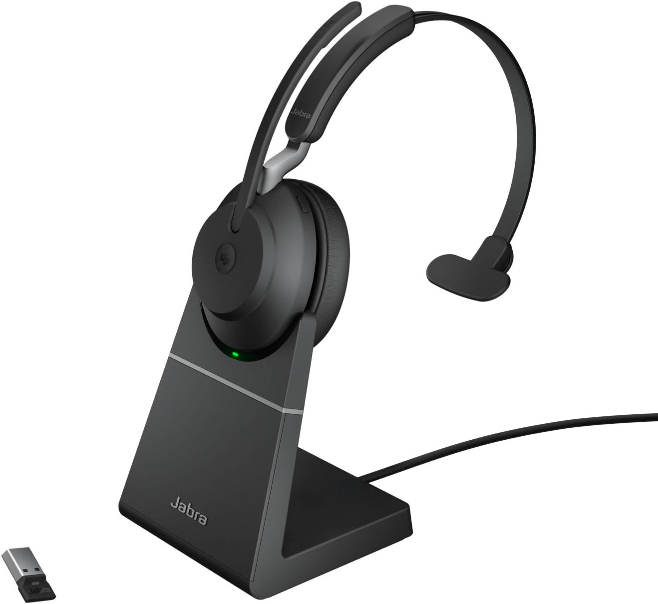 Jabra Evolve2 65 Mono PC Headset - Microsoft Teams zertifiziert mit Ladestation - USB A Bluetooth Adapter und langer Akku - Schwarz für Büro und Homeoffice-Nestmyio