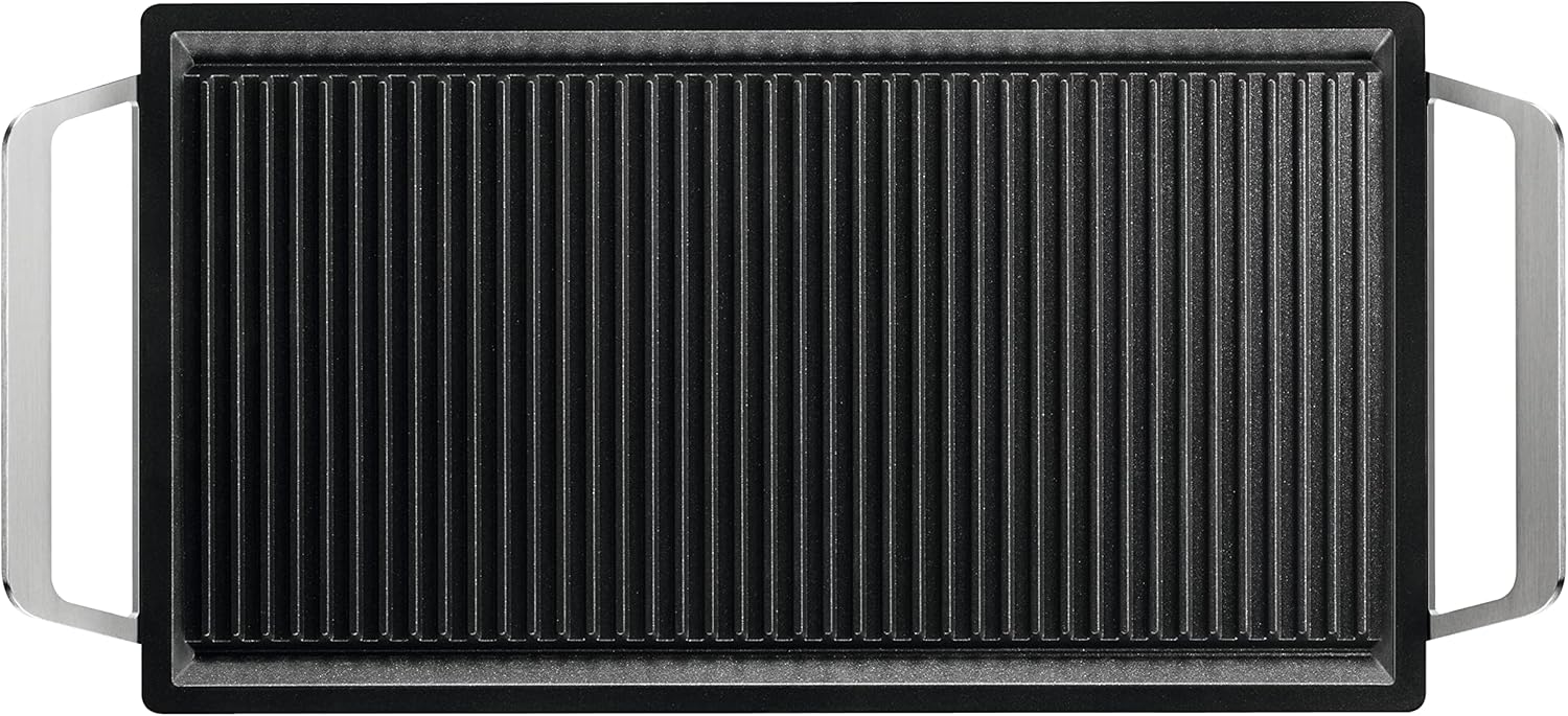AEG 9029797074 Plancha Grill - Autarkes Kochfeld mit vier Heizelementen - Antihaftbeschichtete Edelstahlfläche und Grillfunktion - Schwarz mit Drehknopf-Nestmyio