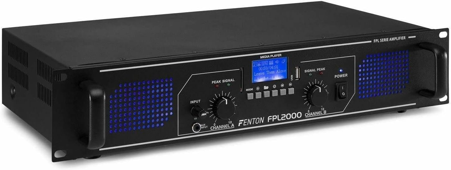 Fenton FPL2000 PA Verstärker - Digitaler Dreikanal Leistungsverstärker mit 2000 Watt - Bluetooth AUX USB und MP3 Spieler - Schwarz für Laptop Musikanlage und PA System-Nestmyio