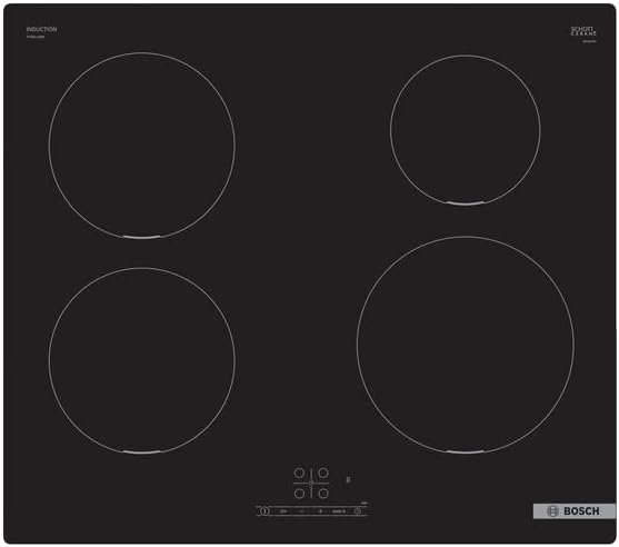 Bosch PUE611BB5E Induktionskochfeld - 59,2 x 52,2 cm mit vier Kochzonen - Glaskeramik Timer und Sicherheitssperre - Schwarz rahmenlos für Einbauküchen-Nestmyio