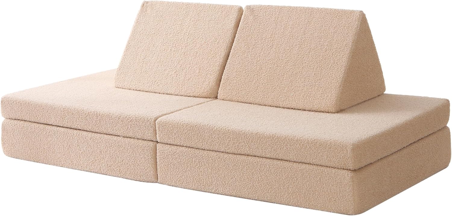 Hakuna Matte Kindersofa - Modulare Spielcouch aus weichem Teddystoff für 4 Kinder - Maschinenwaschbare Bezüge 150 x 66 x 52,5 cm - Für Spielen und Entspannen im Kinderzimmer-Nestmyio