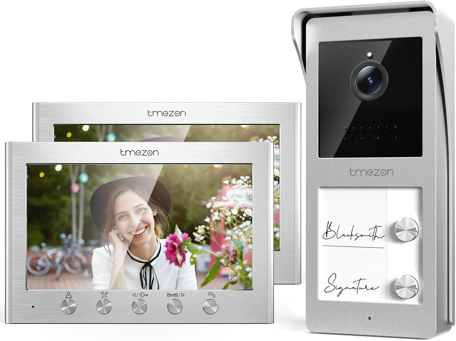 TMEZON Video Türsprechanlage für 2 Familien - 7 Zoll Farbmonitor mit HD Türklingelkamera - 2 Draht System mit Türöffner und Nachtsicht - Zwei Wege Audio und 16 Klingeltöne-Nestmyio