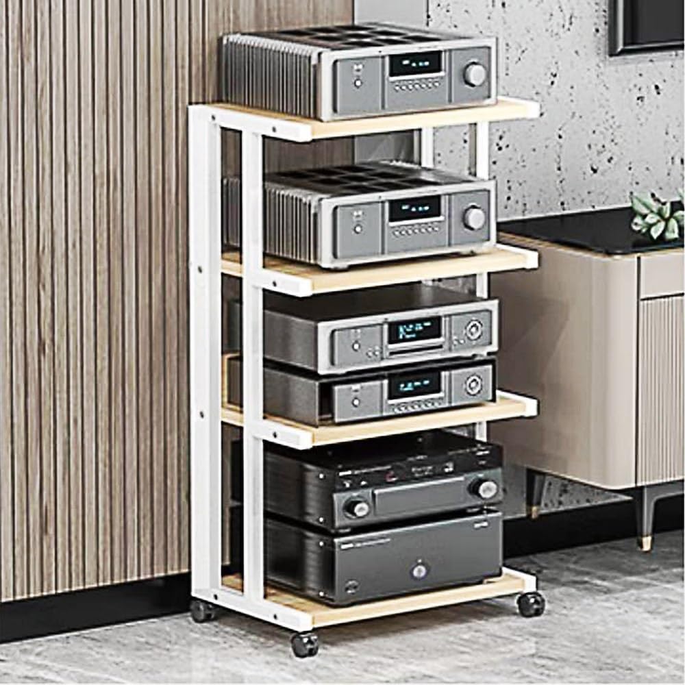 Mobiler AV Ständer mit Druckerregal - Offener TV Wagen für Fernseher bis 94 cm und 37 Zoll - Verstärkter Stahlrahmen mit Rollen und Fallschutz - Für Audio Video und Spielekonsolen-Nestmyio