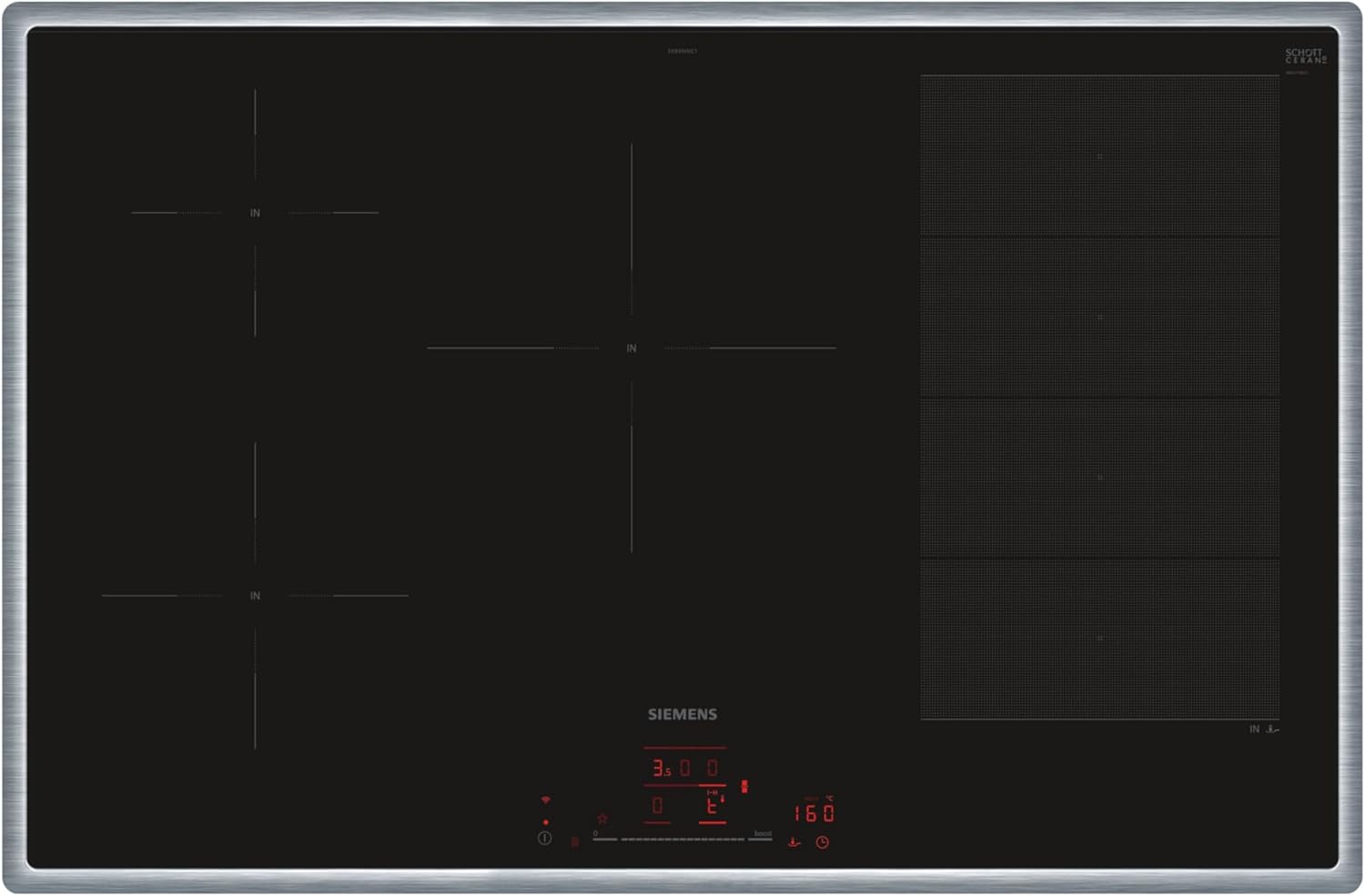Siemens EX845HVC1E iQ700 Induktionskochfeld - 80 cm autark mit flexiblen Kochzonen - touchSlider powerBoost und fryingSensor - Schwarz mit Rahmen für die Einbauküche-Nestmyio