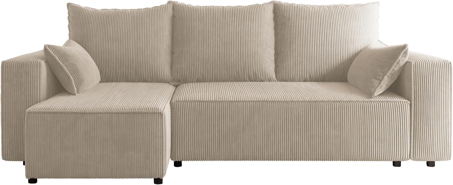 Tobi Ecksofa mit Schlaffunktion - 3 Sitzer mit Bettkasten und Liegefunktion - Cordbezug Poso 100 246 x 145 x 85 cm - Beige für Wohnzimmer-Nestmyio