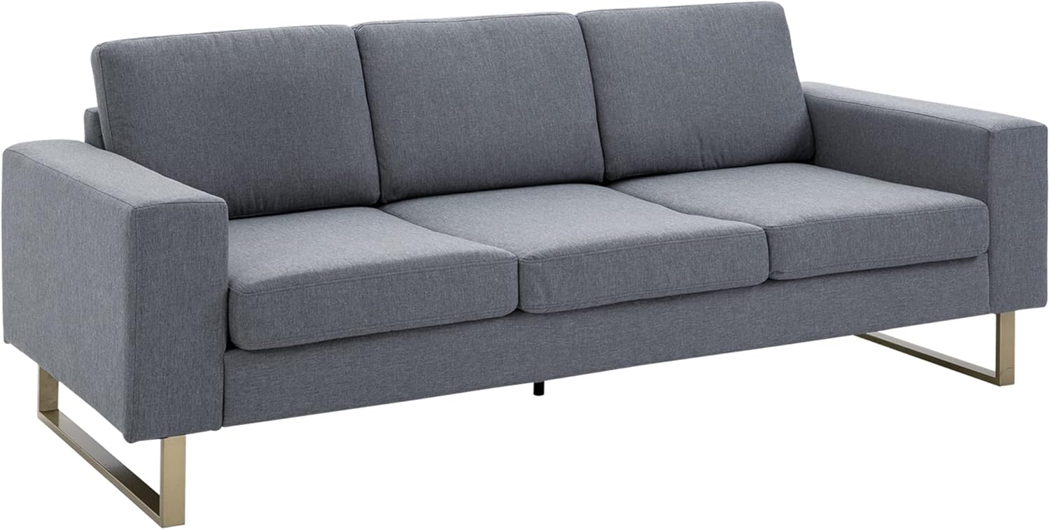 HOMCOM Dreisitzer Polstersofa - 200 cm breite Stoffcouch in Leinenoptik - Kissen und gepolsterte Armlehnen bis 250 kg belastbar - Dunkelgrau für Wohnzimmer und Fernsehbereich-Nestmyio