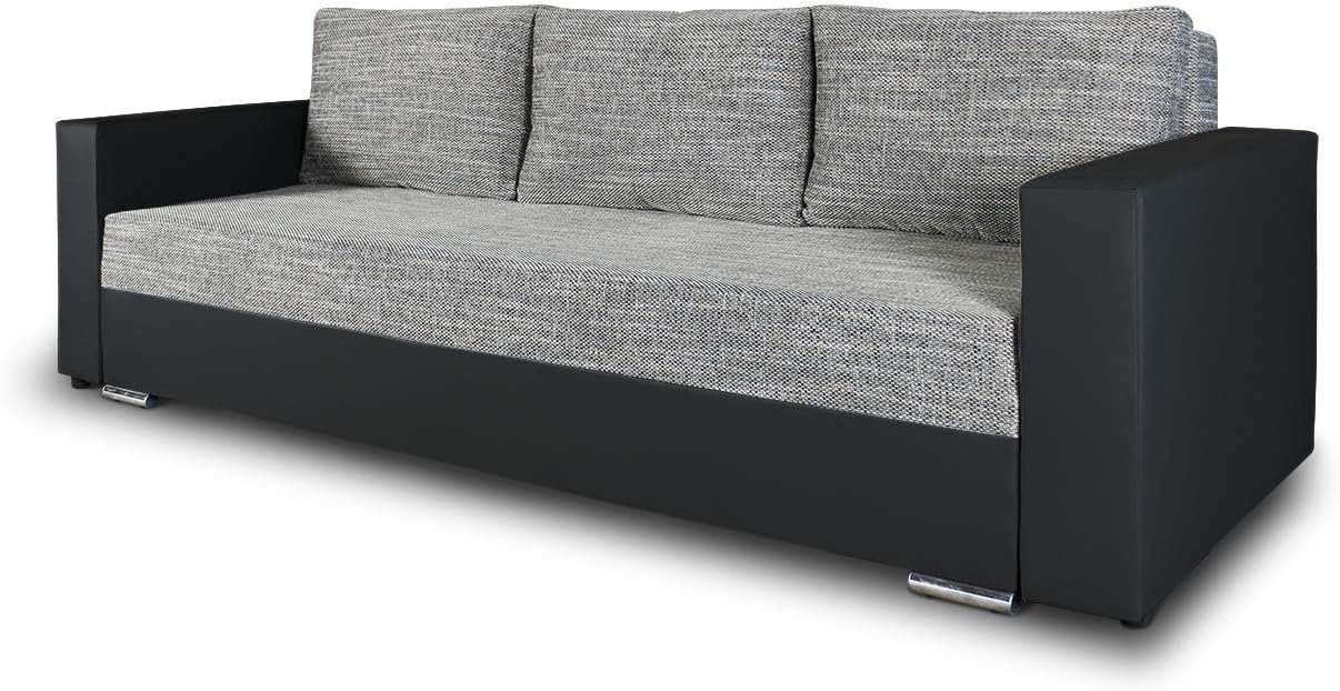 Bird Schlafsofa mit Bettkasten - 3 Sitzer Klappsofa mit Chromfüßen und Bettfunktion - 233 x 87 x 82 cm bis 200 kg - Schwarz Grau für Wohnzimmer-Nestmyio