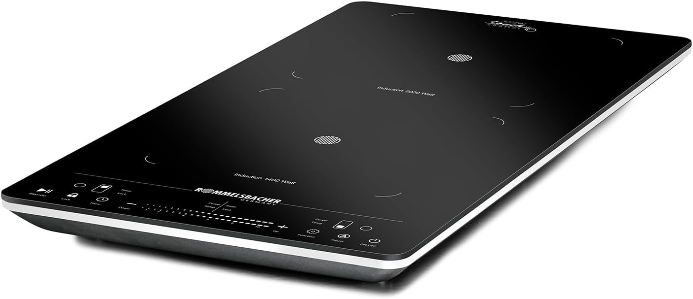 ROMMELSBACHER CT 3430 IN Doppelkochplatte - Zwei Induktionszonen in vertikaler Bauform - Zehn Leistungsstufen und zehn Temperaturstufen - Schwarz Silber mit Timer und Slider Touch-Nestmyio