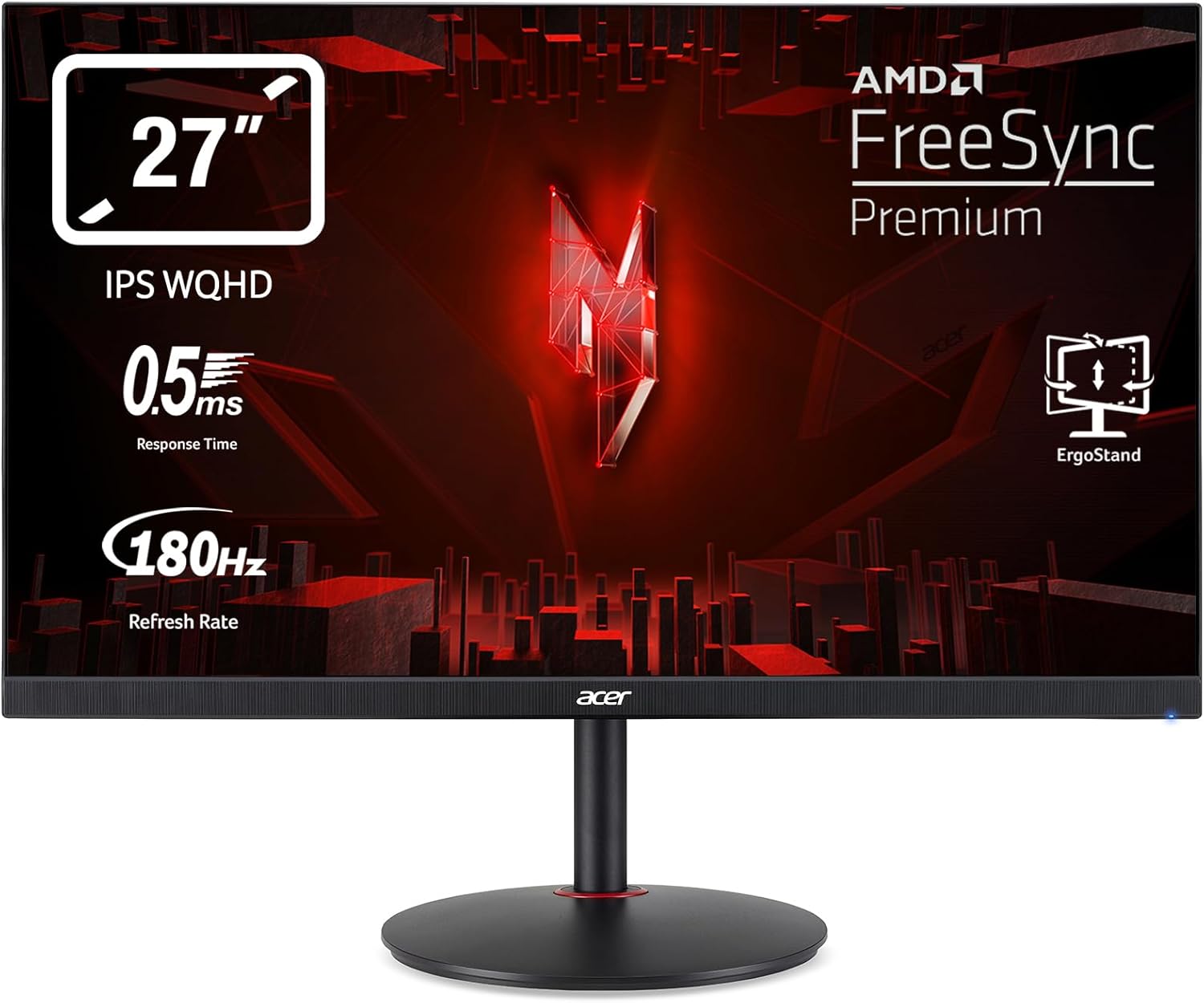 Acer Nitro XV271UM3 Gaming Monitor - 27 Zoll WQHD mit 2560 x 1440 - 180 Hz über DisplayPort und 144 Hz über HDMI - FreeSync Premium höhenverstellbar mit Pivot-Nestmyio