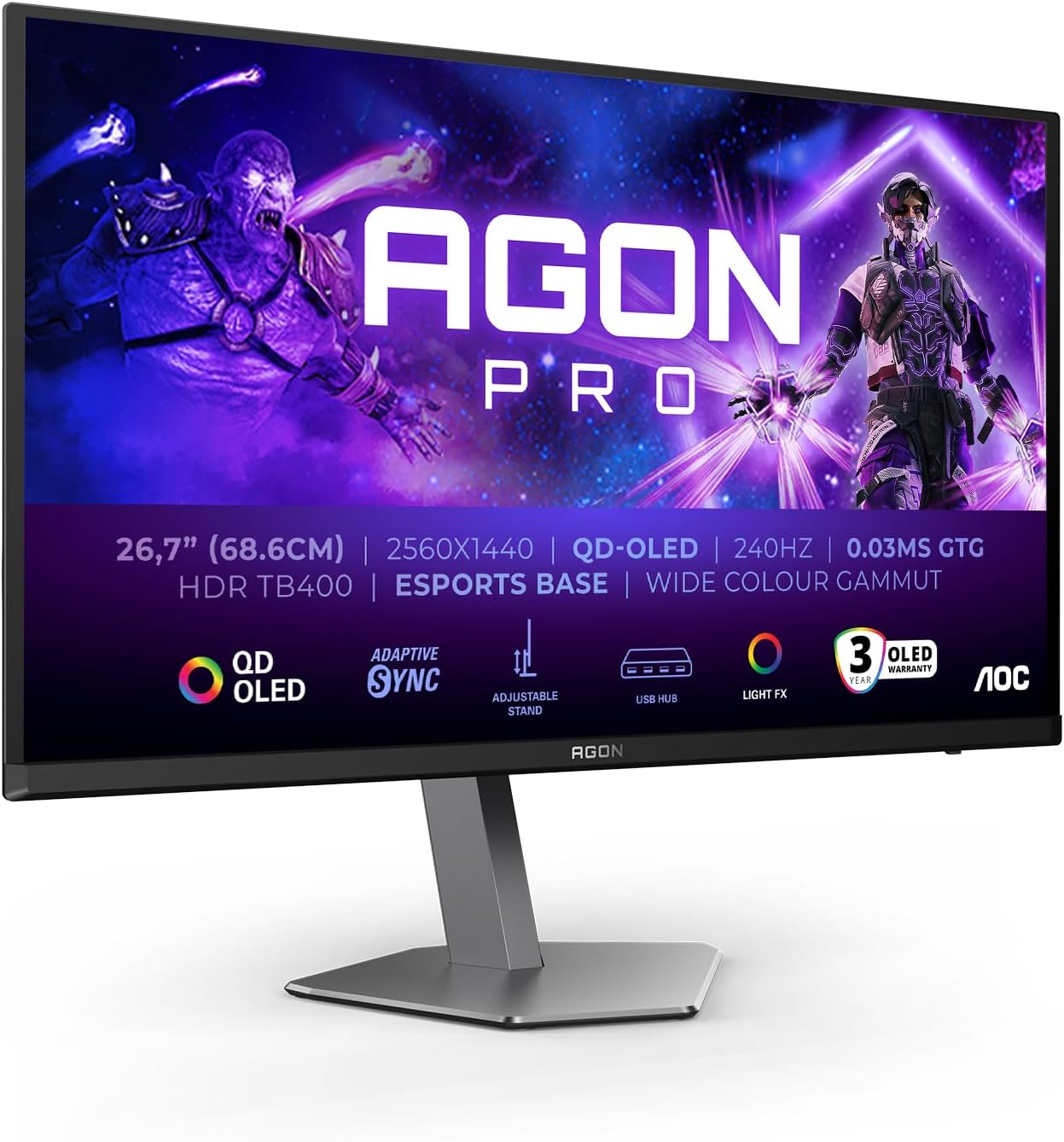 AOC Agon PRO AG276QZD2 Gaming Monitor - 27 Zoll QHD OLED mit 2560 x 1440 - 240 Hz und 0,03 ms GtG - HDR400 FreeSync Premium Pro G Sync HDMI 2.1-Nestmyio