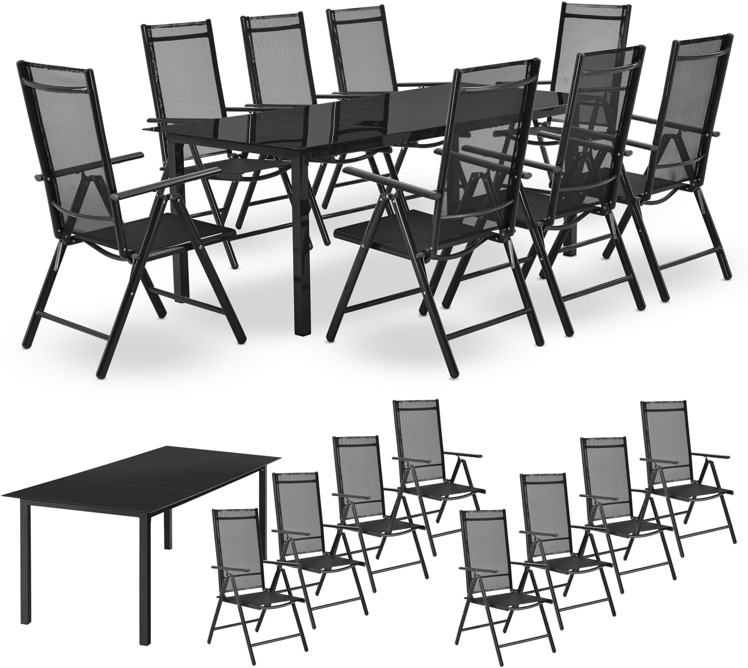 Juskys Aluminium Gartengarnitur Milano 81 - 9 teiliges Set mit 8 Hochlehner Stühlen und Tisch - Stühle verstellbar und klappbar - Wetterfest Grau für Garten Terrasse-Nestmyio