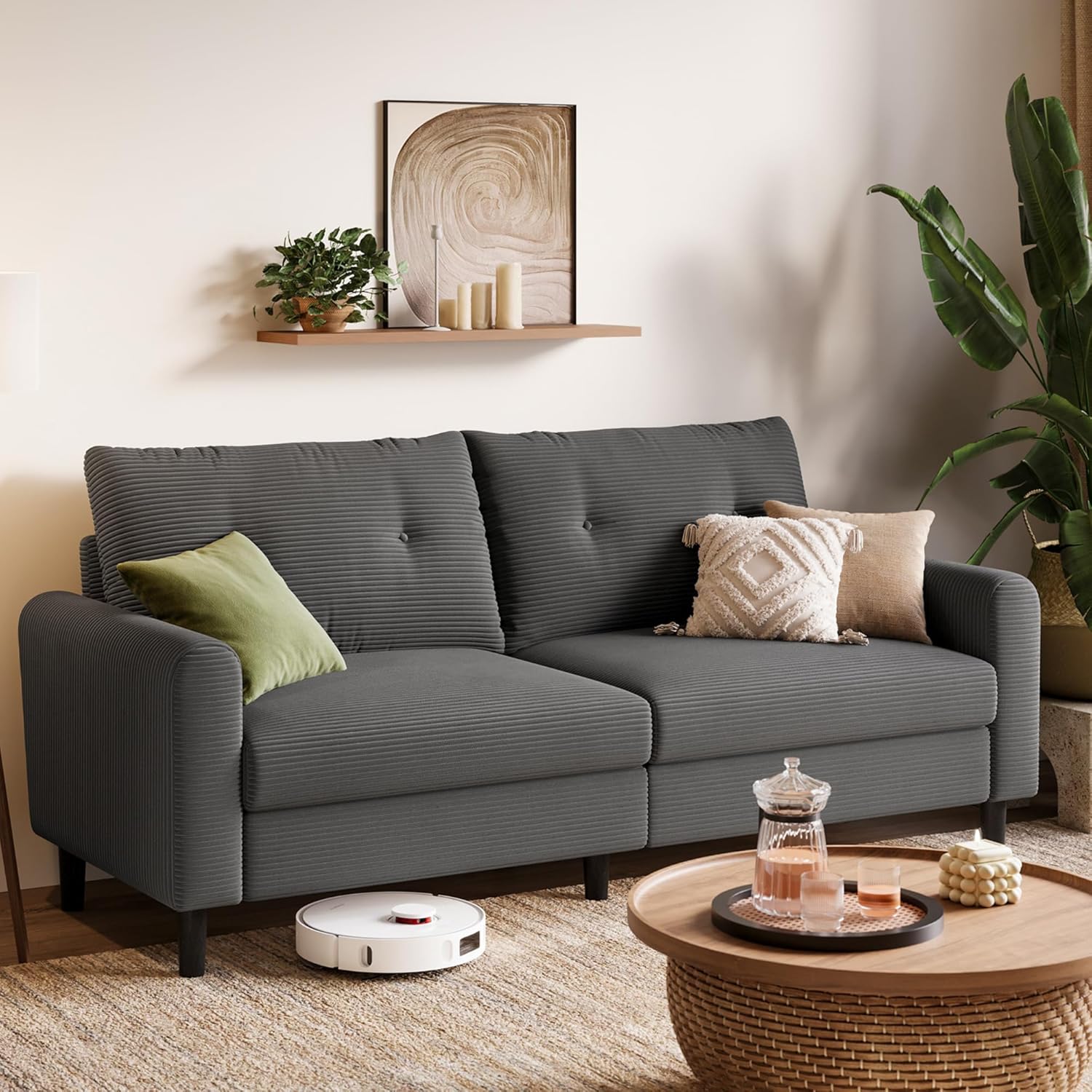LINSY HOME Sofa 3 Sitzer - Graue Couch mit verstellbarer Sitztiefe - 200 x 78 x 88 cm bis 320 kg belastbar - Für Wohnzimmer Schlafzimmer Wohnung Büro-Nestmyio