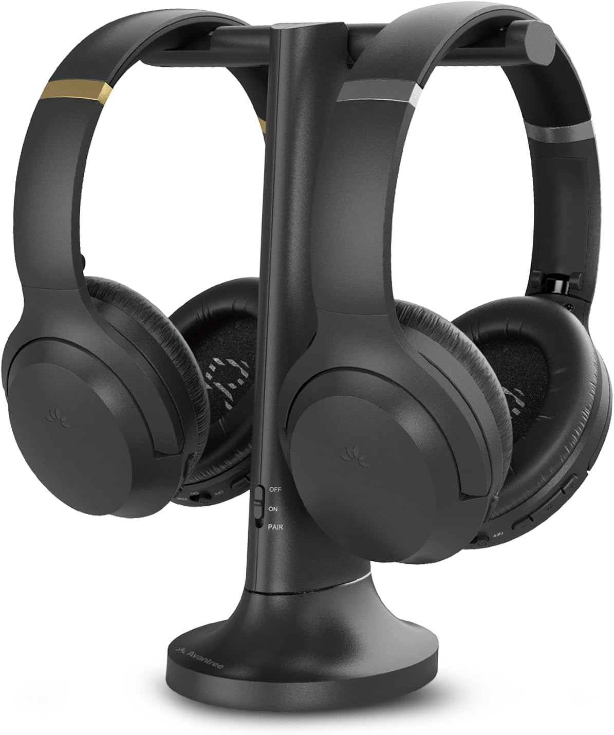 Avantree Duet TV Kopfhörer Set - Zwei kabellose Over Ear Kopfhörer mit Ladestation - 2,4 GHz RF Sender und Plug and Play - Schwarz für Senioren und Fernseher-Nestmyio