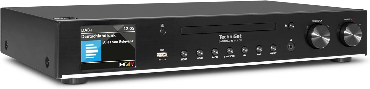 TechniSat DIGITRADIO 143 CD V3 HiFi Tuner - DAB FM Internetradio und CD Player - WLAN Bluetooth Spotify Connect und App Steuerung - Schwarz mit Fernbedienung und USB-Nestmyio