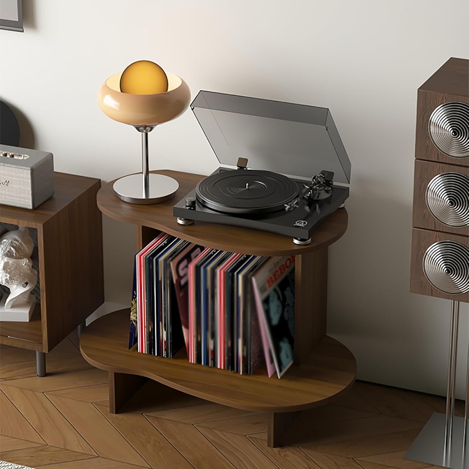 Plattenspieler Ständer aus Holz - Offenes Regal für 30 bis 40 Schallplatten CDs Bücher und Zeitschriften - E1 Platte mit 15 mm Stärke - Braun für Wohnzimmer-Nestmyio