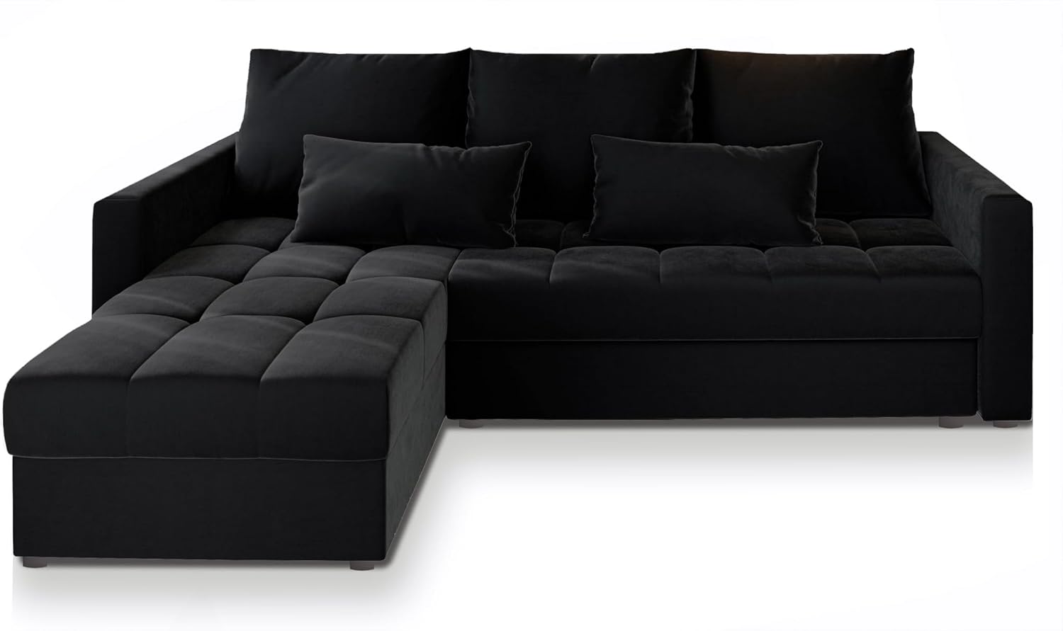 Masseno KOS PIK Ecksofa mit Schlaffunktion - Dreisitzer in moderner L Form - Bettkasten und tiefe Sitzfläche bei 220 x 140 x 85 cm - Schwarz Kronos 07 für Wohnzimmer-Nestmyio