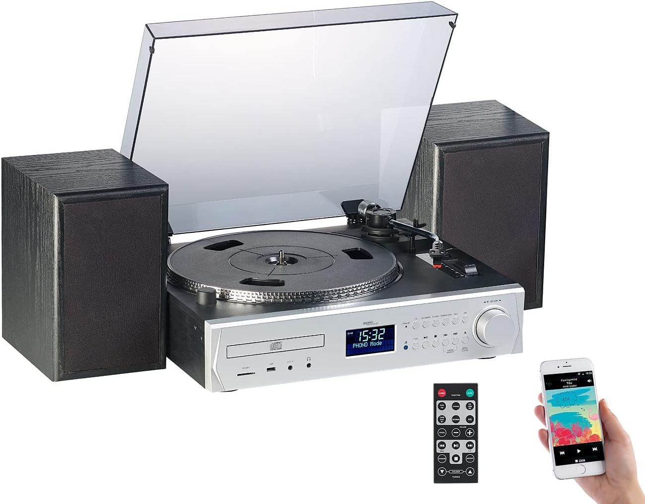 Auvisio Plattenspieler und Digitalisierer - Versandrückläufer mit DAB CD Kassette und Bluetooth - Aufnahme auf microSDHC und integrierter Lautsprecher - Modell ZX 1766 919-Nestmyio