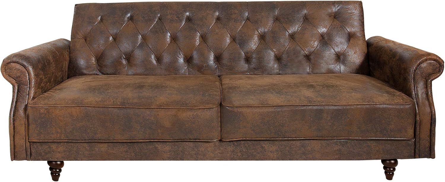 Invicta Interior Chesterfield Schlafsofa - Maison Belle Couch im englischen Stil - Polyesterbezug 220 x 95 x 88 cm mit Schlaffunktion - Antik Braun für Wohnzimmer-Nestmyio