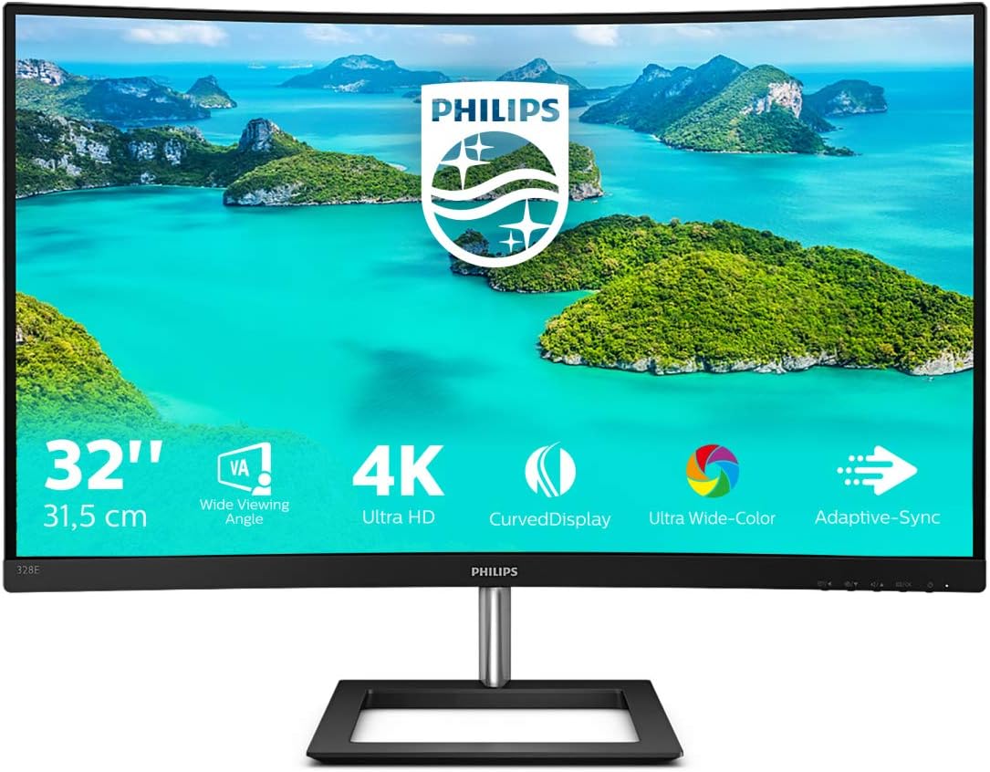 Philips 328E1CA Curved Monitor - 32 Zoll 4K UHD mit 3840 x 2160 - 60 Hz 4 ms AdaptiveSync - Schwarz mit HDMI 2.0 und DisplayPort für Gaming und Multimedia-Nestmyio