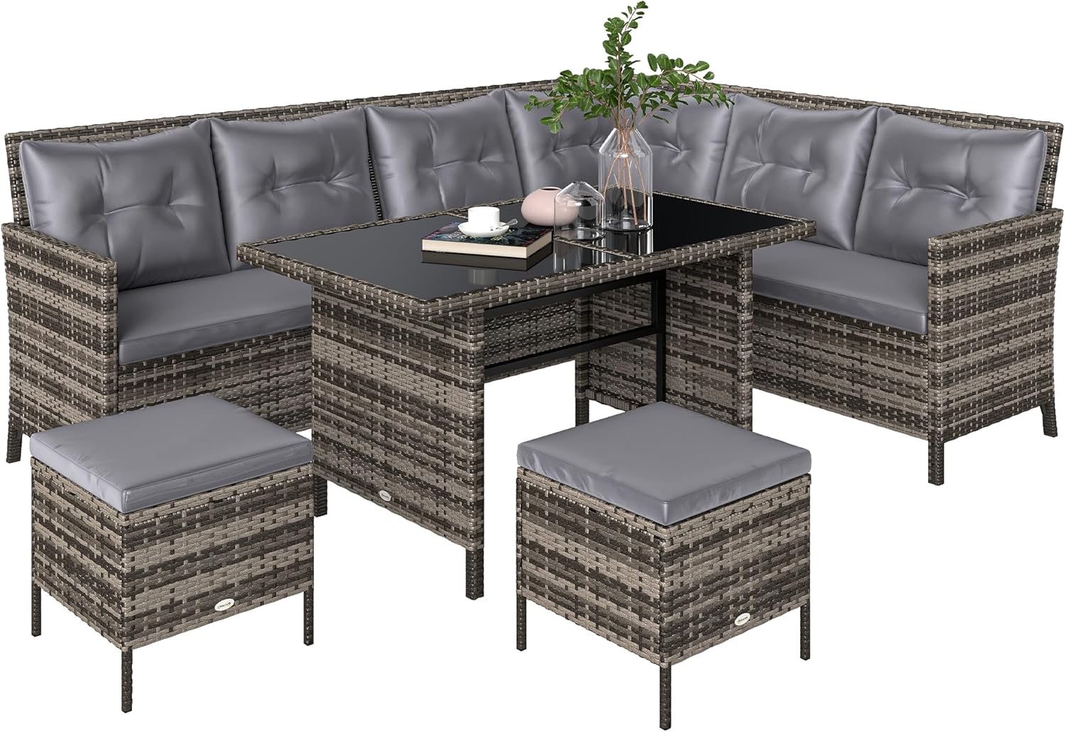 Outsunny Polyrattan Gartenmöbel Set - 6 teilige Sitzgarnitur - Sofagarnitur mit Maß 110,5 x 62 x 82 cm - Grau für Garten Terrasse und Lounge Bereich-Nestmyio