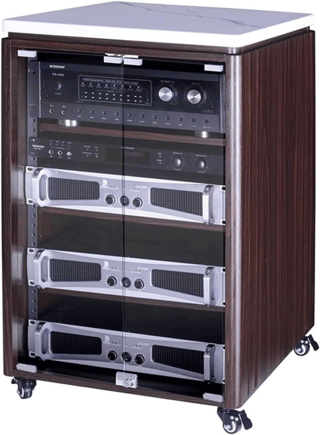 Moderner AV Medienschrank - 4 Ebenen aus Holz mit verstellbaren Regalböden - Mobiler Stereo Geräteständer mit Rollen - Für Verstärker Medienplayer und Heimkino-Nestmyio
