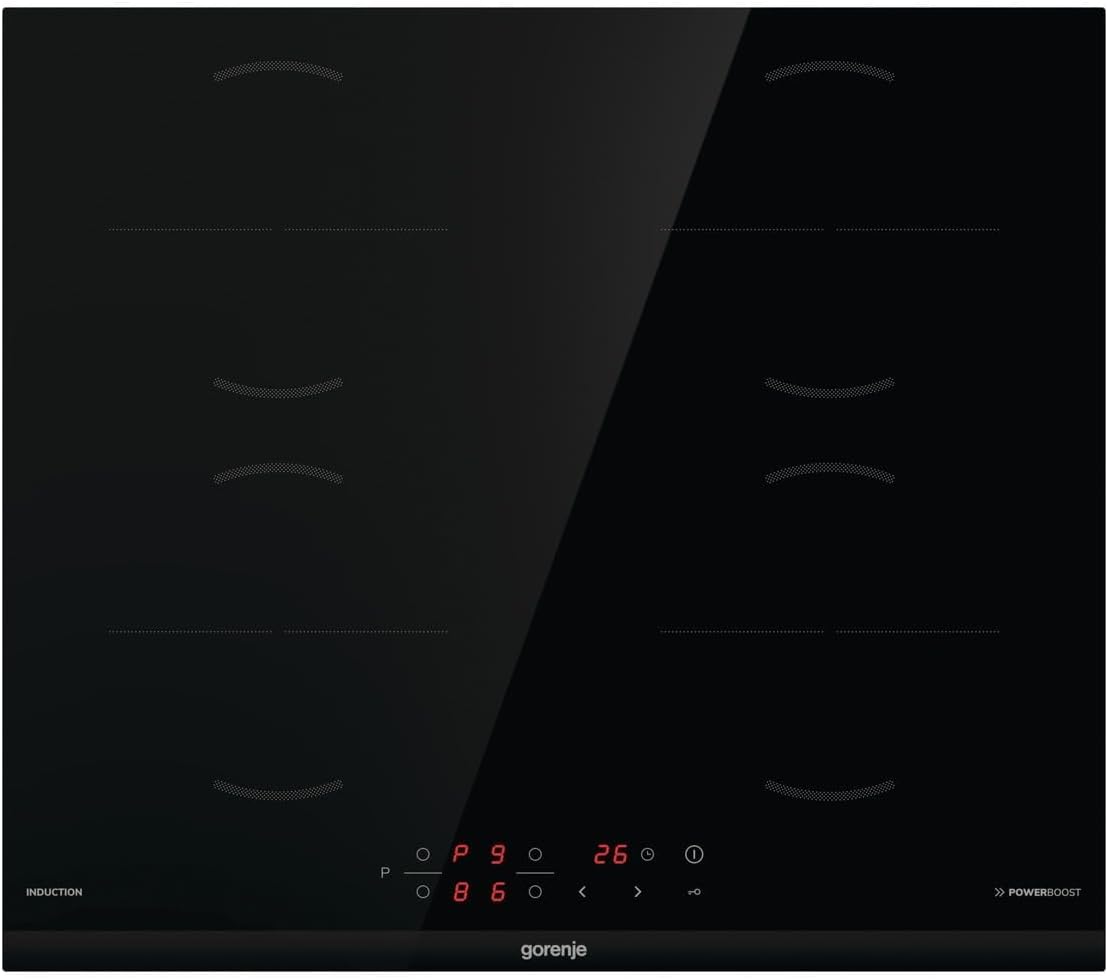 Gorenje GI6401BCE Induktionskochfeld - 60 cm Kristallglas in Schwarz - TouchControl PowerBoost Timer und Kindersicherung - Restwärmeanzeige für die Einbauküche-Nestmyio