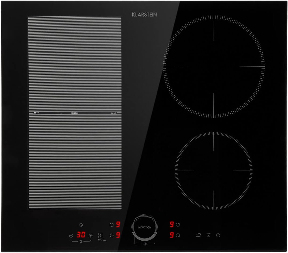 Klarstein Induktionskochfeld - 59 x 52 cm mit vier Kochzonen und 7000 Watt - Touch Display Digitalanzeige und Timer - Schwarze Glaskeramik mit Schnellaufheizung-Nestmyio