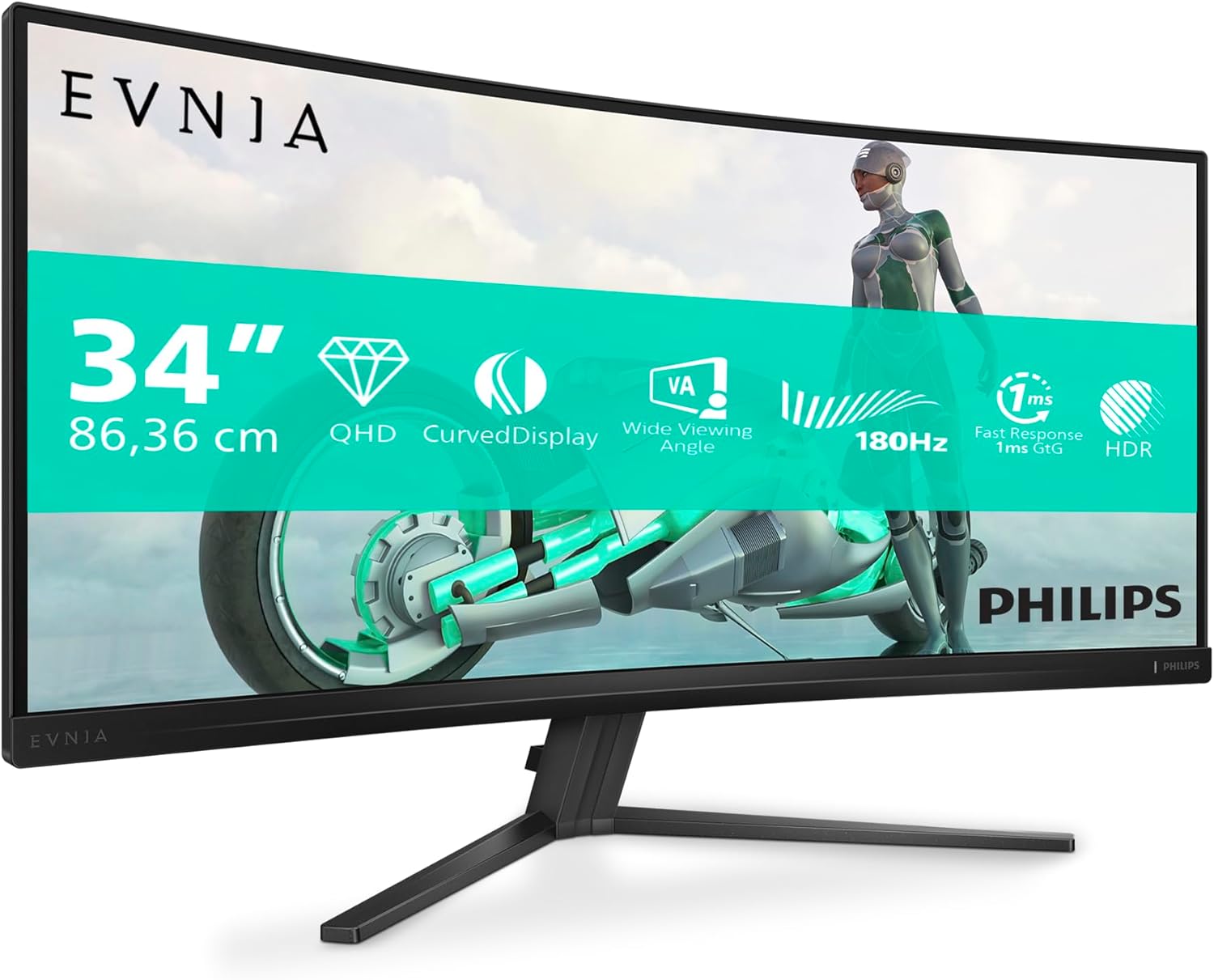Philips 34M2C3500L Curved Gaming Monitor - 34 Zoll UWQHD mit 3440 x 1440 - 180 Hz 1 ms HDR10 FreeSync Premium - Dunkelgrau mit HDMI 2.0 und DisplayPort 1.4-Nestmyio