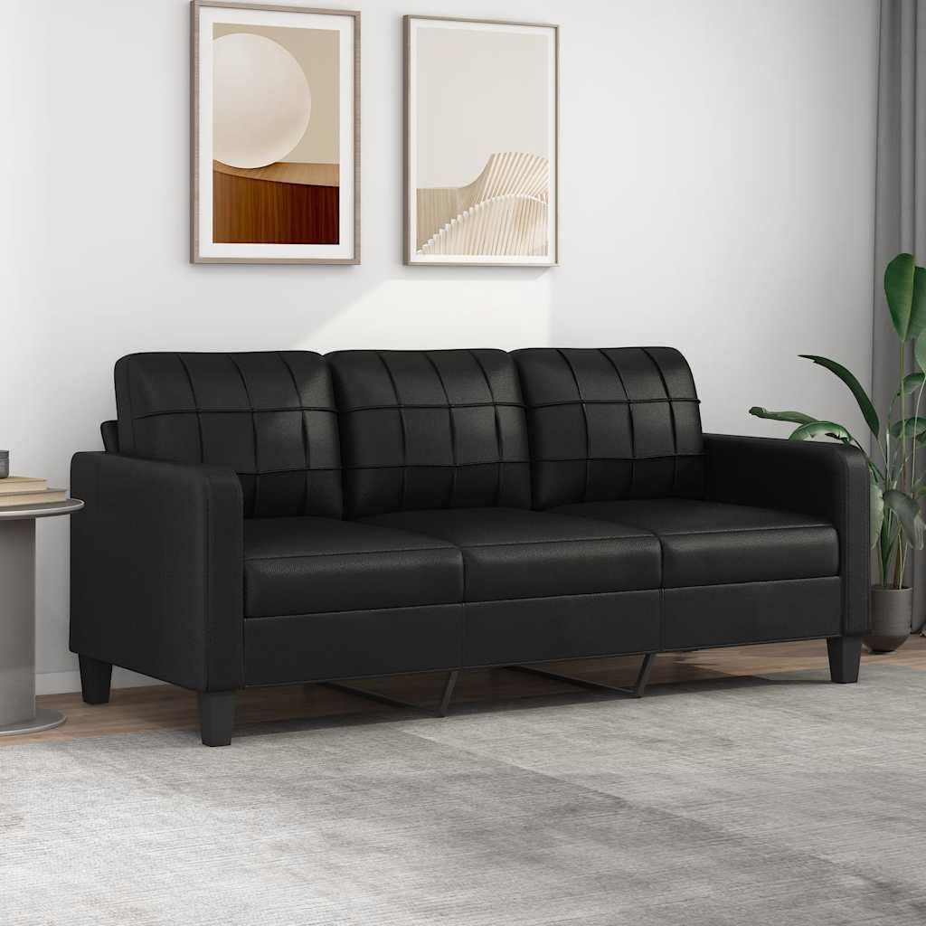 Dreisitzer Kunstleder Sofa - 180 cm breite Couch mit Metallgestell - Gepolsterte Armlehnen und Kissenrücken - Schwarz für Wohnzimmer und Lounge-Nestmyio