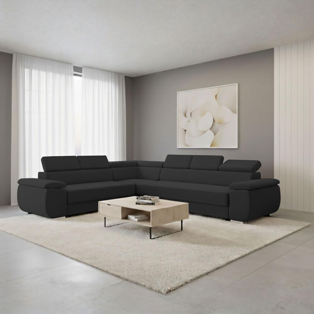 Dantino Ecksofa mit Schlaffunktion - L Form für 5 Personen aus pflegeleichtem Premium Stoff - 318 x 255 cm bis 500 kg belastbar - Graphit für modernes Wohnzimmer-Nestmyio