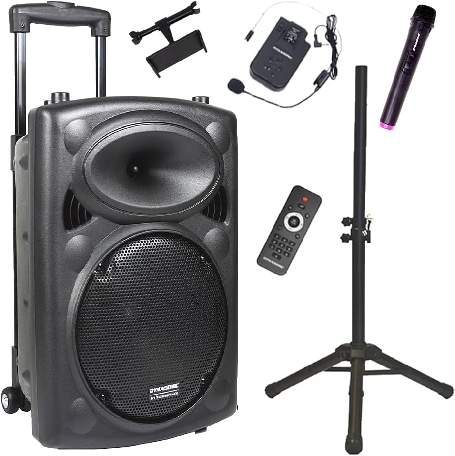 DYNASONIC DYNAPRO 12 Plus Lautsprecher - Tragbares Bluetooth PA System mit 700 W - 2 Karaoke Mikrofone und Tablet Stativ Unterstützung - Schwarz dritte Generation-Nestmyio