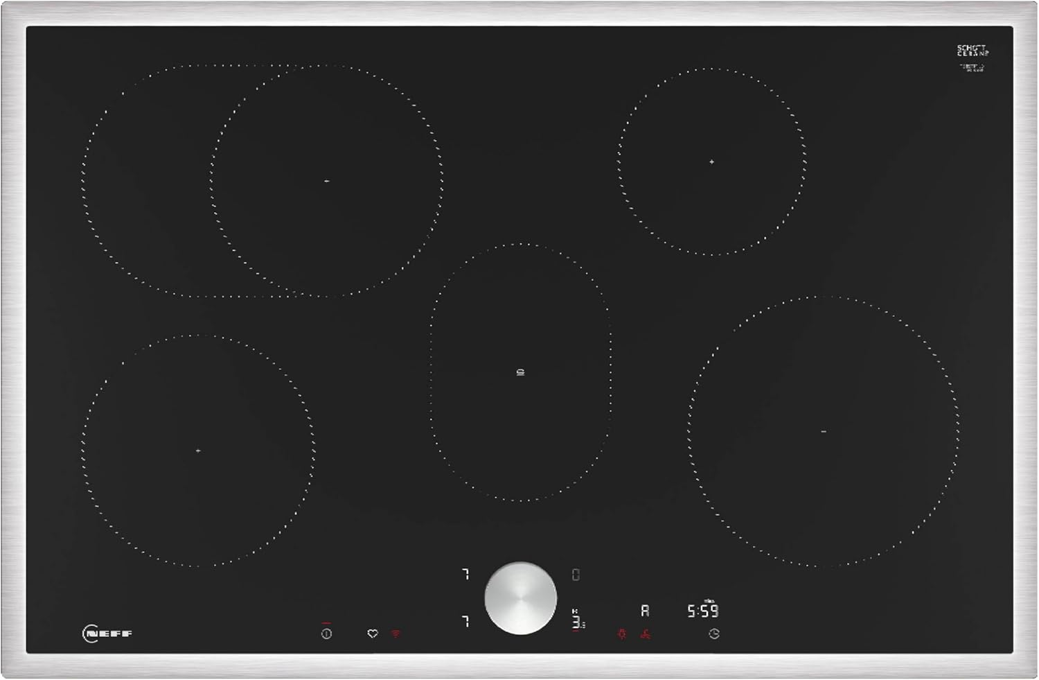 NEFF T58STF1L0 N 90 Induktionskochfeld - 80 cm mit vier Kochzonen und Powerstufe - TwistPad Home Connect und Smart Hood Automatic - Schwarz aufliegend-Nestmyio