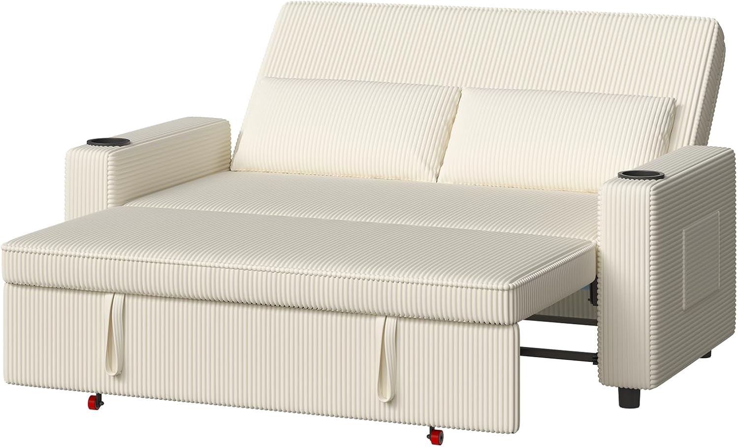 Devoko Schlafsofa 2 Sitzer - Ausziehbare Couch mit verstellbarer Rückenlehne - 290 x 110 x 90 cm bis 120 kg belastbar - Beige für Wohnzimmer Schlafzimmer-Nestmyio