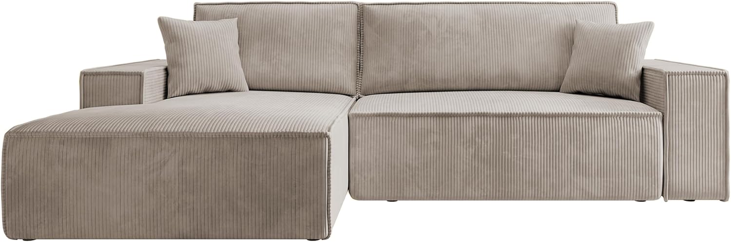 Selsey Farese Ecksofa mit Schlaffunktion - L Form links mit Stauraum und Cordoptik - 267 x 167 x 85 cm bis 320 kg - Beige für Wohnzimmer-Nestmyio