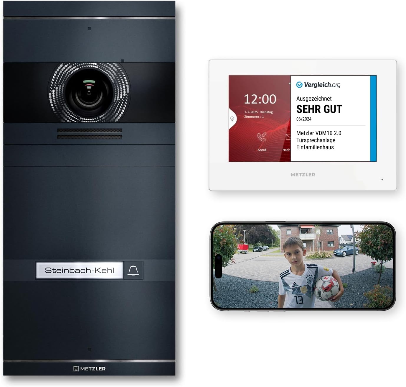 Metzler VDM10 2.0 Video Türsprechanlage - Komplettset mit HD Kamera für Einfamilienhaus - LAN PoE Smartphone App und Namensschild - Anthrazit aus V2A Edelstahl-Nestmyio