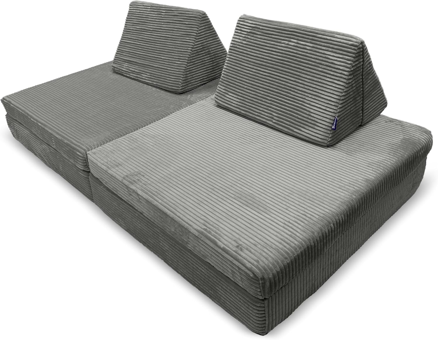 Bruni XXL Spielsofa für Kinder - Umwandelbares Cord Sofa mit abnehmbarem Bezug - 168 x 84 x 56 cm für 4 Sitzplätze - Grau für Kinderzimmer-Nestmyio
