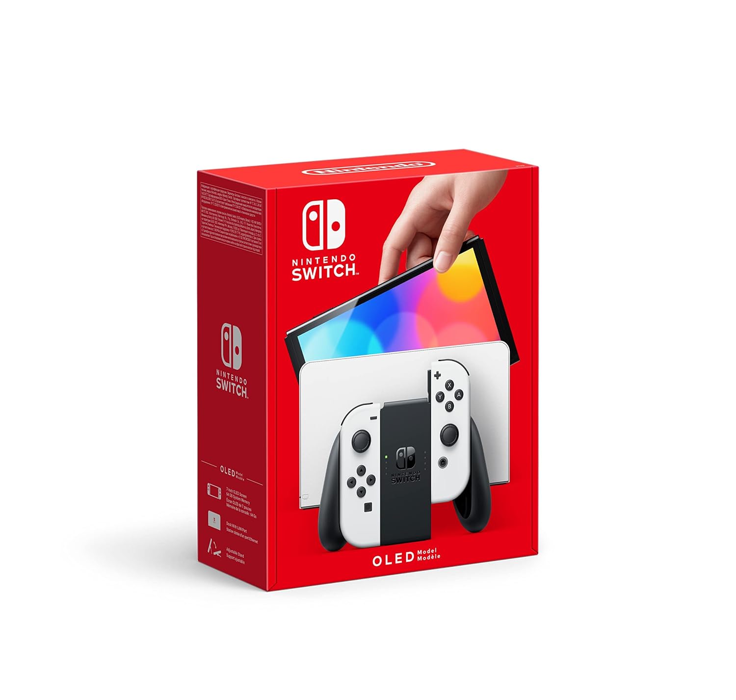 Nintendo Switch OLED Konsole - Weißes Modell mit Lithium Ionen Akku - Englische Sprache und deutsche Untertitel - Spielsystem mit 420 g Gewicht-Nestmyio